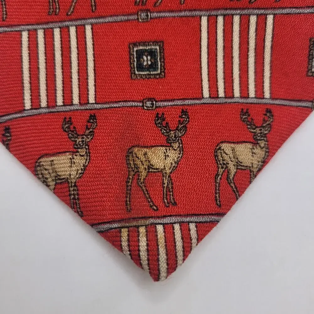 Vintage Evan Picone Tie Wool Red‎ Deer Wildlife Hunting Polyester Necktie USA